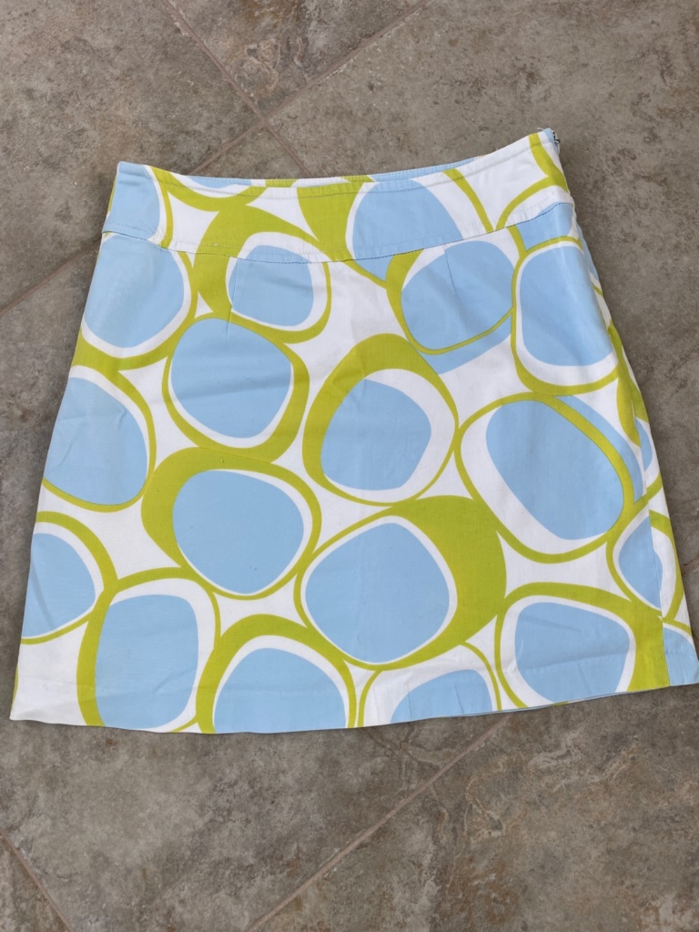 “Skirtin Around” Brand Blue and Lime Graphic Circle A-Line Skirt